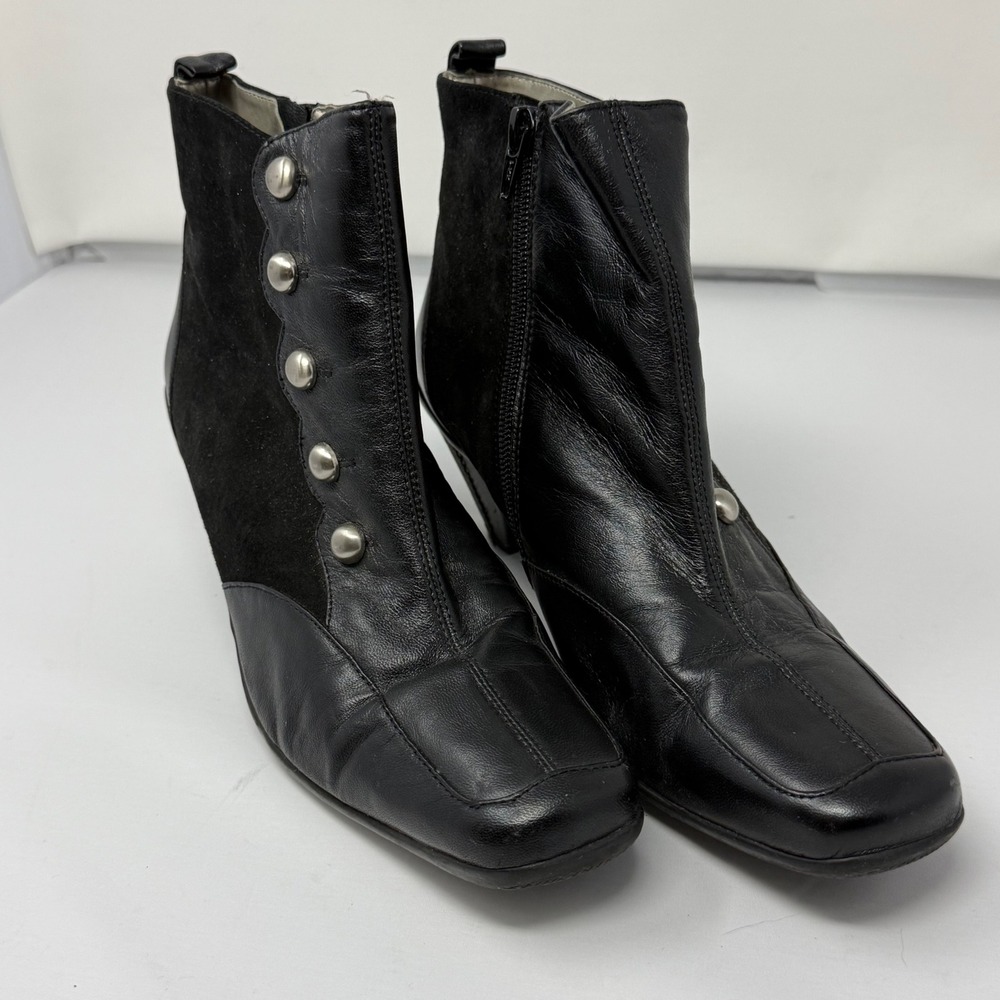 Women's Bellini Black Leather Victorian Witchy Whimsy Goth Ankle Boots Size 8M